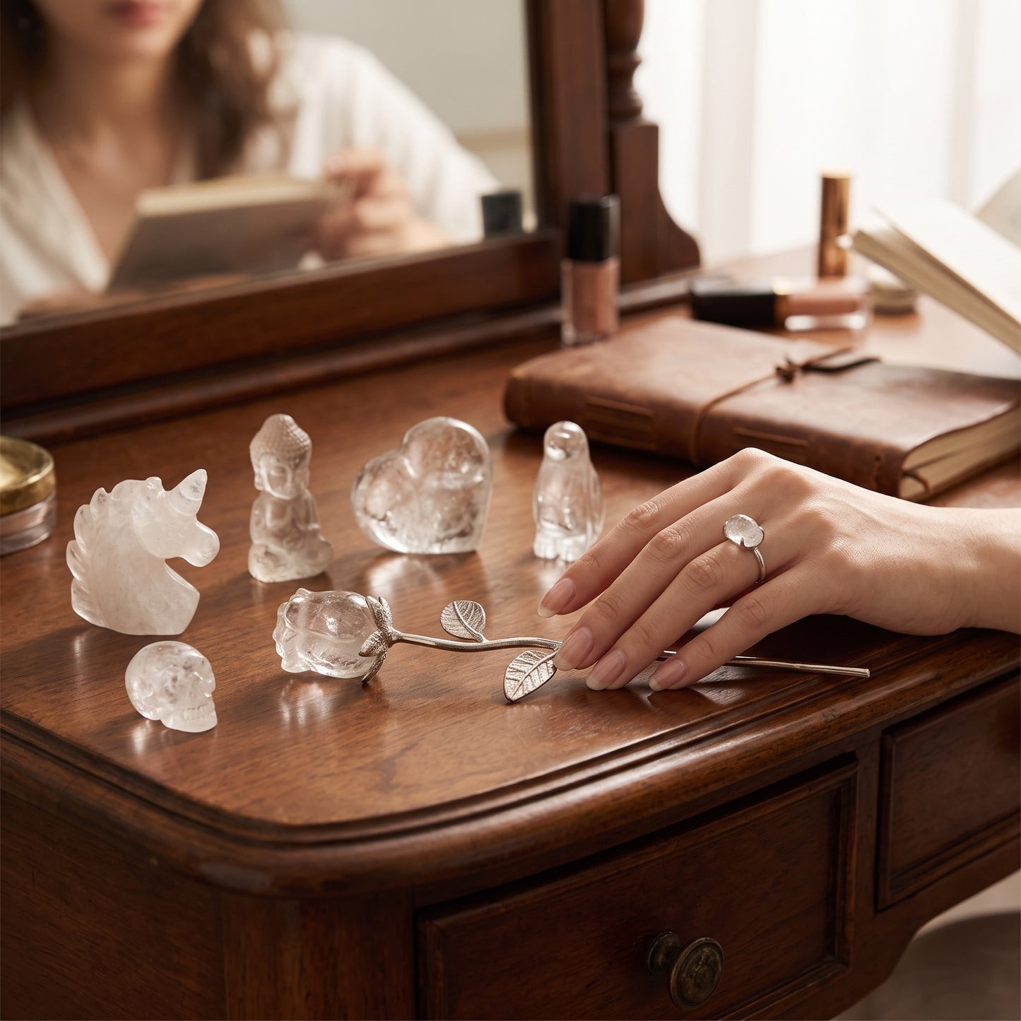 Clear Quartz Crystal Carving Collection – 7-Piece Spiritual Décor & Energy Set