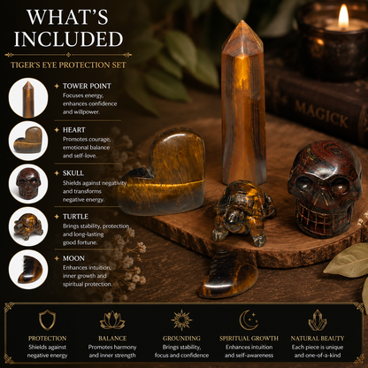 Tiger’s Eye Crystal Carving Collection – Protection, Confidence & Prosperity Set