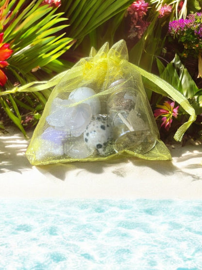 Uplifting + Positivity Mojo Bag, Crystal Charm Set for Joy, Light Energy & Emotional Uplift | Handmade Intention Kit with Herbs + Stones