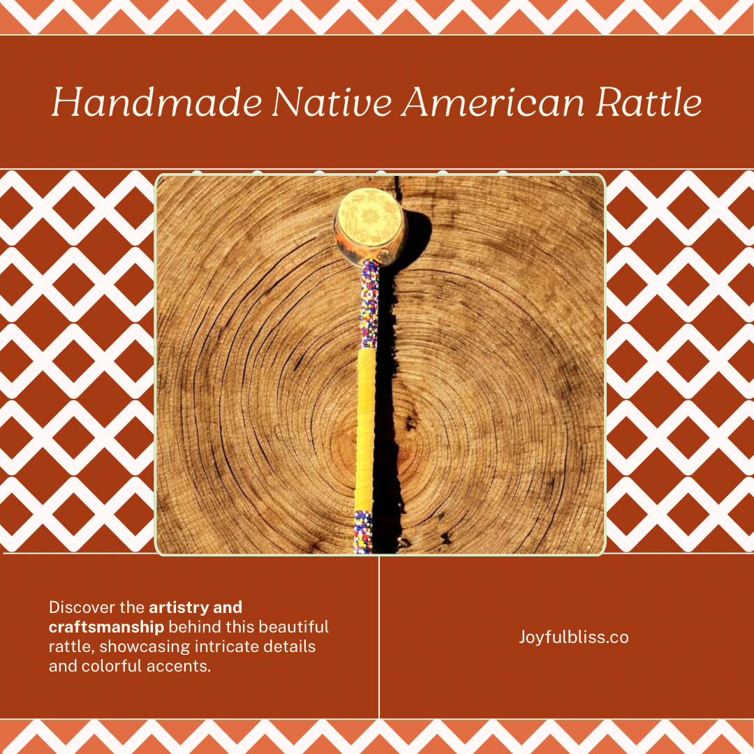 Authentic Native American Engraved Rattle 20" Leather & Bead Wrapped By Creek Artist La Ne Ayo