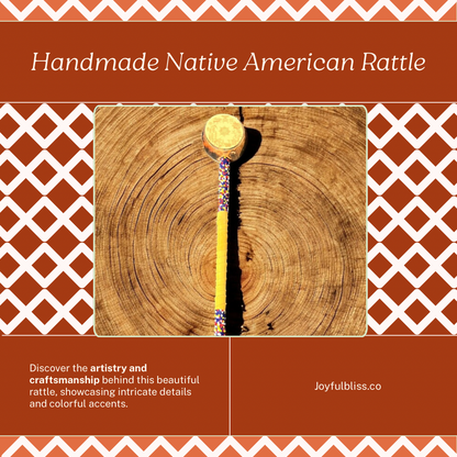 Authentic Native American Engraved Rattle 20" Leather & Bead Wrapped By Creek Artist La Ne Ayo
