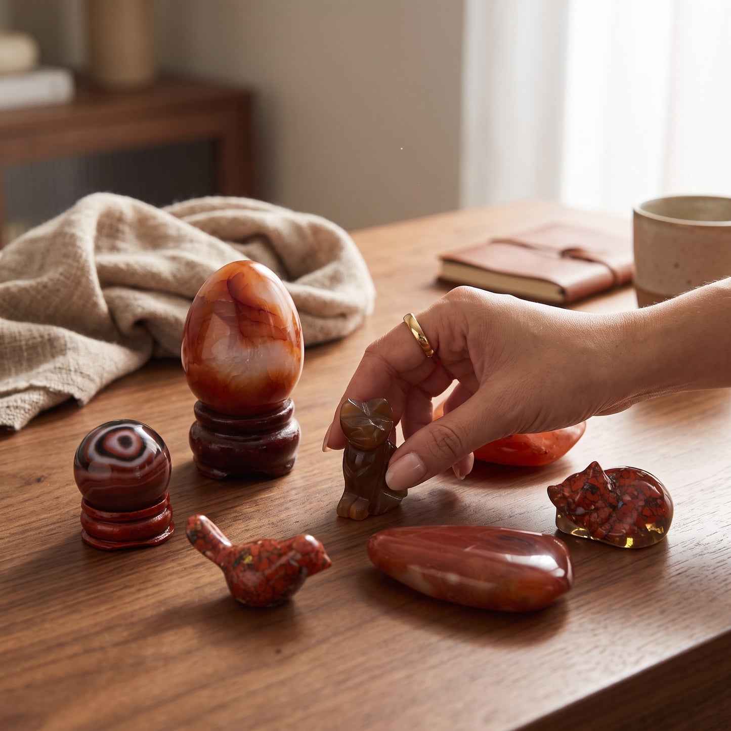 Carnelian, Red Agate & Red Jasper Crystal Collection Set – Polished Healing Stones, Carvings & Display Pieces