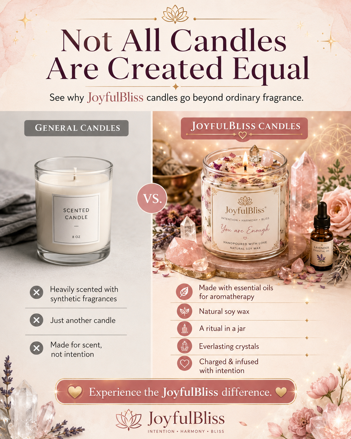 3 Scented Candle Collection Set | Zen Mind, Joyful-Bliss & Aroma Relief Crystal Botanical Candles