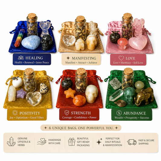 Mojo Bag Collection Set – 6 Intention Crystal & Herb Ritual Bags