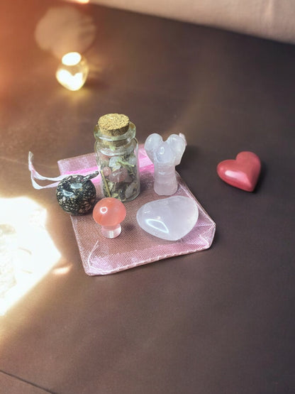 Love & Joy Mojo Bag – Crystal Charm Set for Heart Healing, Self-Love, and Emotional Uplift | Intention-Charged Ritual Kit