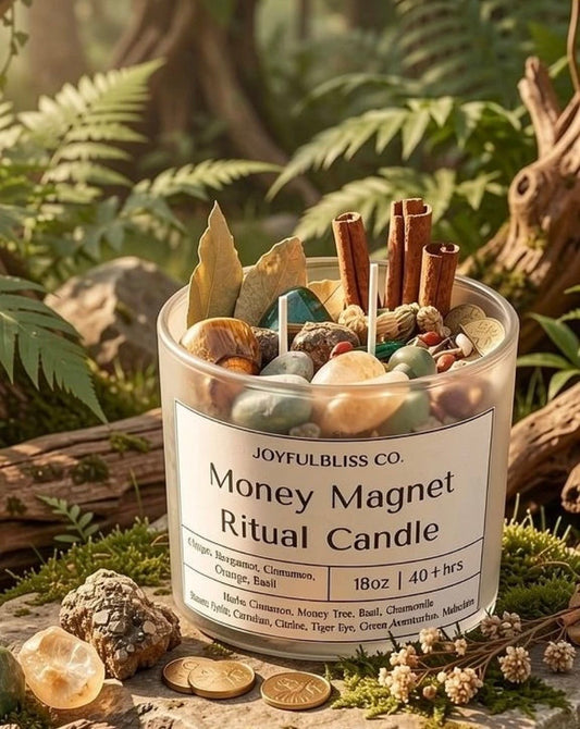 Money Magnet Ritual Candle – Attract Wealth, Abundance & Prosperity | 18oz Soy Intention Candle by JoyfulBliss Co.