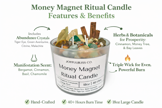 Money Magnet Ritual Candle – Attract Wealth, Abundance & Prosperity | 18oz Soy Intention Candle by JoyfulBliss Co.
