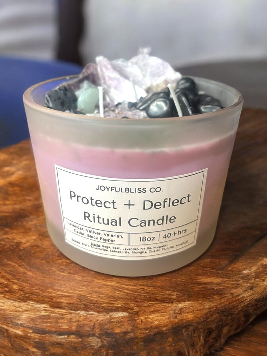 Protect + Deflect Ritual Candle – 18oz Crystal-Infused Soy Candle for Energy Shielding, Aura Protection & Spiritual Cleansing