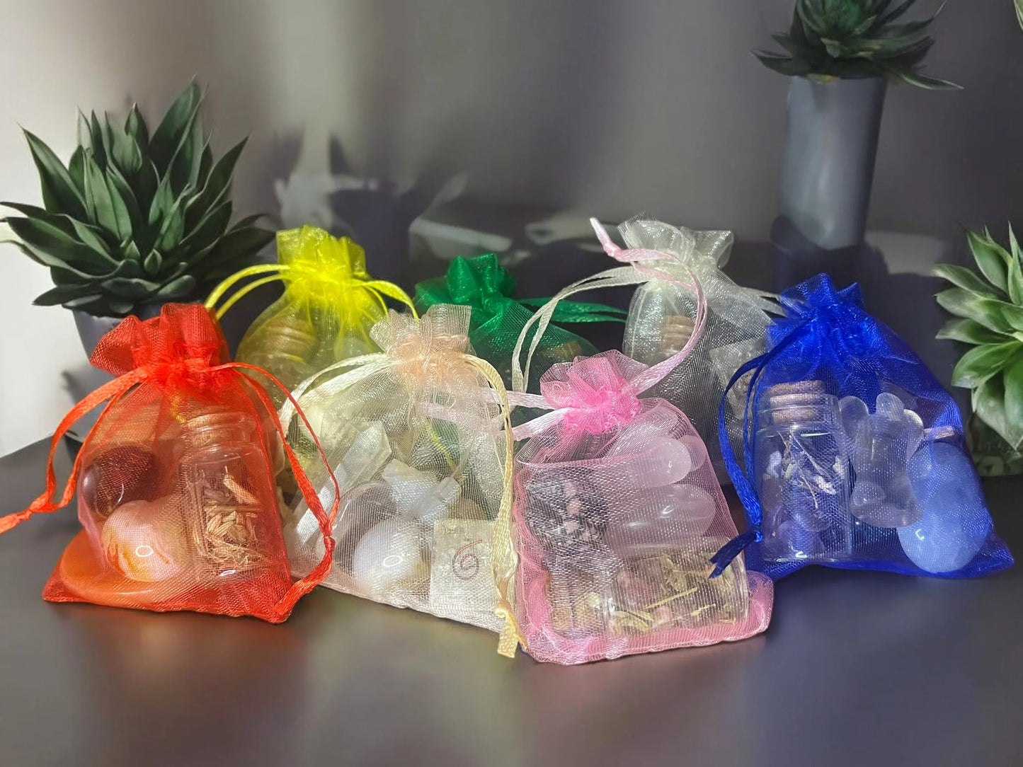 Mojo Bag Collection Set – 6 Intention Crystal & Herb Ritual Bags