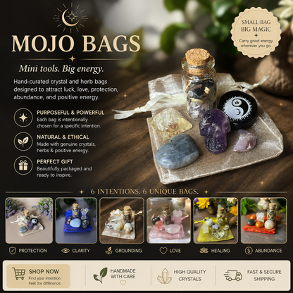 Mojo Bag Collection Set – 6 Intention Crystal & Herb Ritual Bags