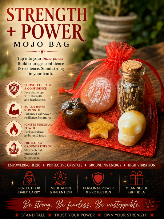 Strength + Courage Mojo Bag – Empowerment Crystal Set for Inner Power, Motivation & Grounding | Energy-Charged Protection Charm