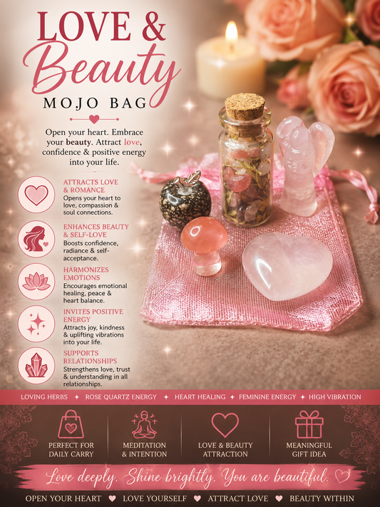 Love & Joy Mojo Bag – Crystal Charm Set for Heart Healing, Self-Love, and Emotional Uplift | Intention-Charged Ritual Kit