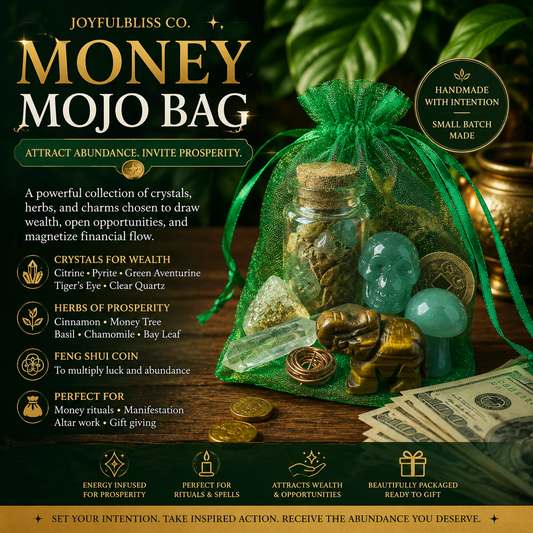 Money Mojo Bag – Energy-Charged Crystal Charm Set for Wealth, Abundance & Good Fortune | Custom Made to Order