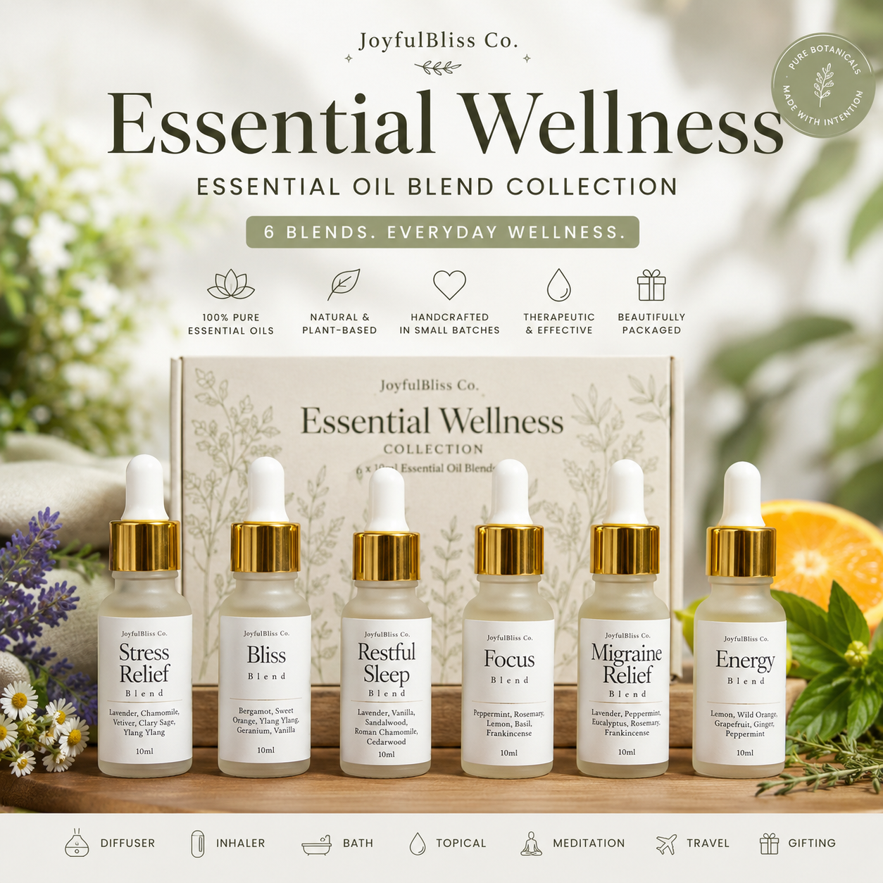 Essential Wellness Collection – 10ml Essential Oil Blend Set (6 Bottles)