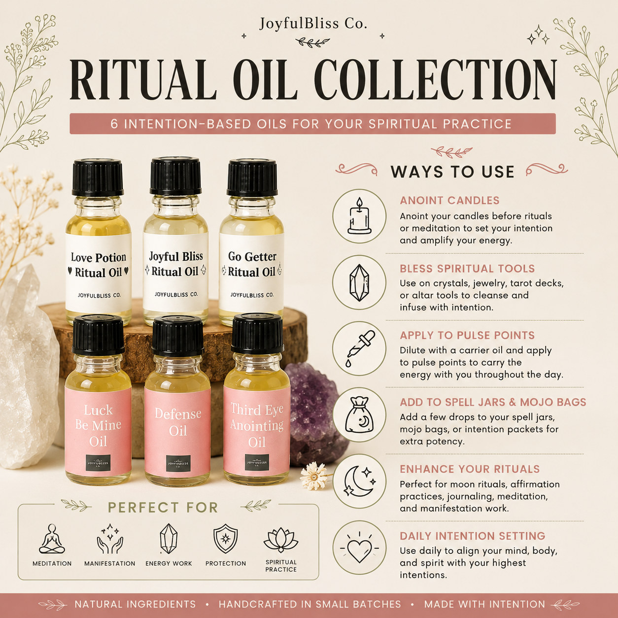 JoyfulBliss Ritual Oil Collection – 6-Piece Spiritual Anointing Oil Set (10ml Each)
