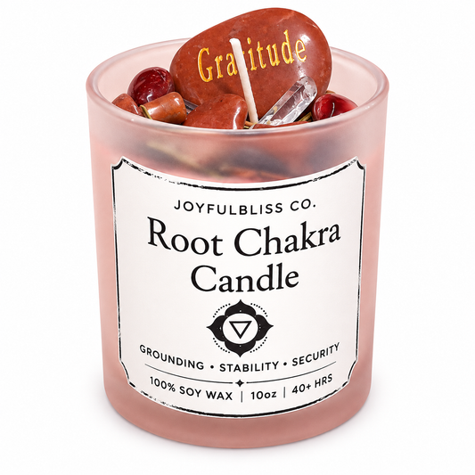 Root Chakra Candle – Grounding Crystal Infused Soy Wax Candle | Stability, Security & Protection Ritual Candle