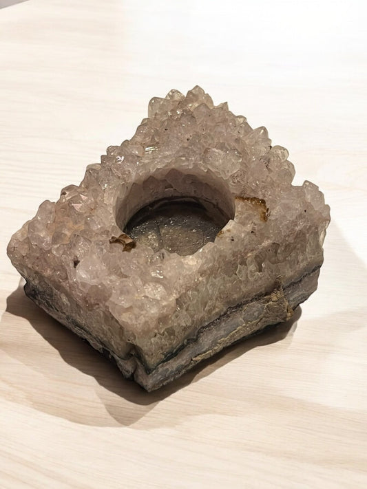 Amethyst Crystal Tea Light Candle Holder (4” x 3”) – Natural Geode - JoyfulBliss Co.