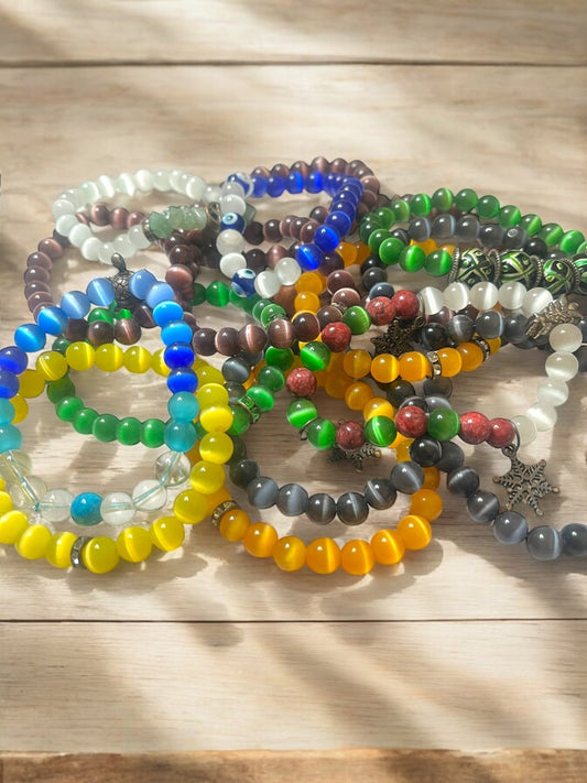 Cat’s Eye Beaded Bracelet – Energy, Protection & Luck (Color Variations Available) - JoyfulBliss Co.