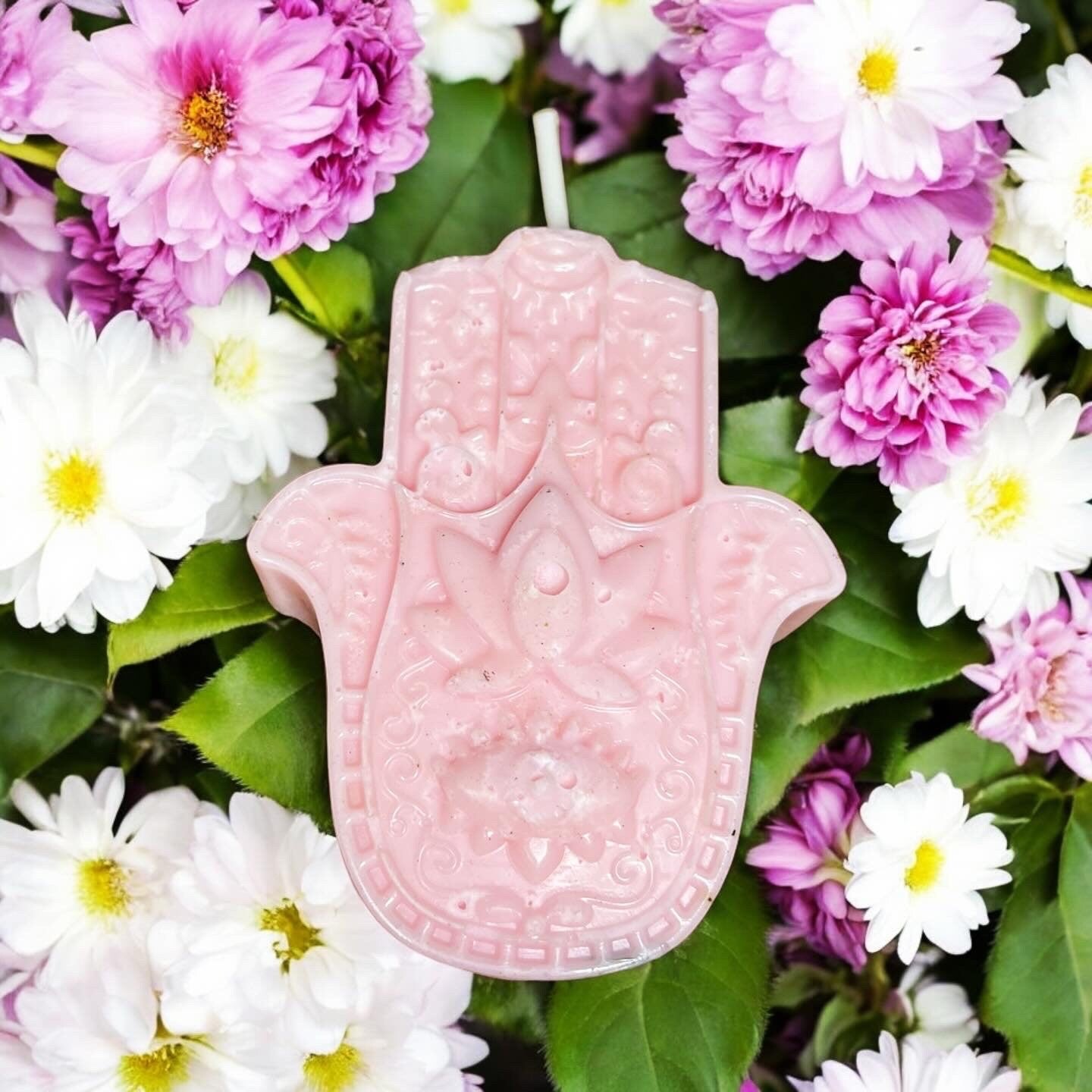 Customizable Hamsa Hand Symbol 4oz Soy Wax Candle, Choice of Color & Scents - JoyfulBliss Co.