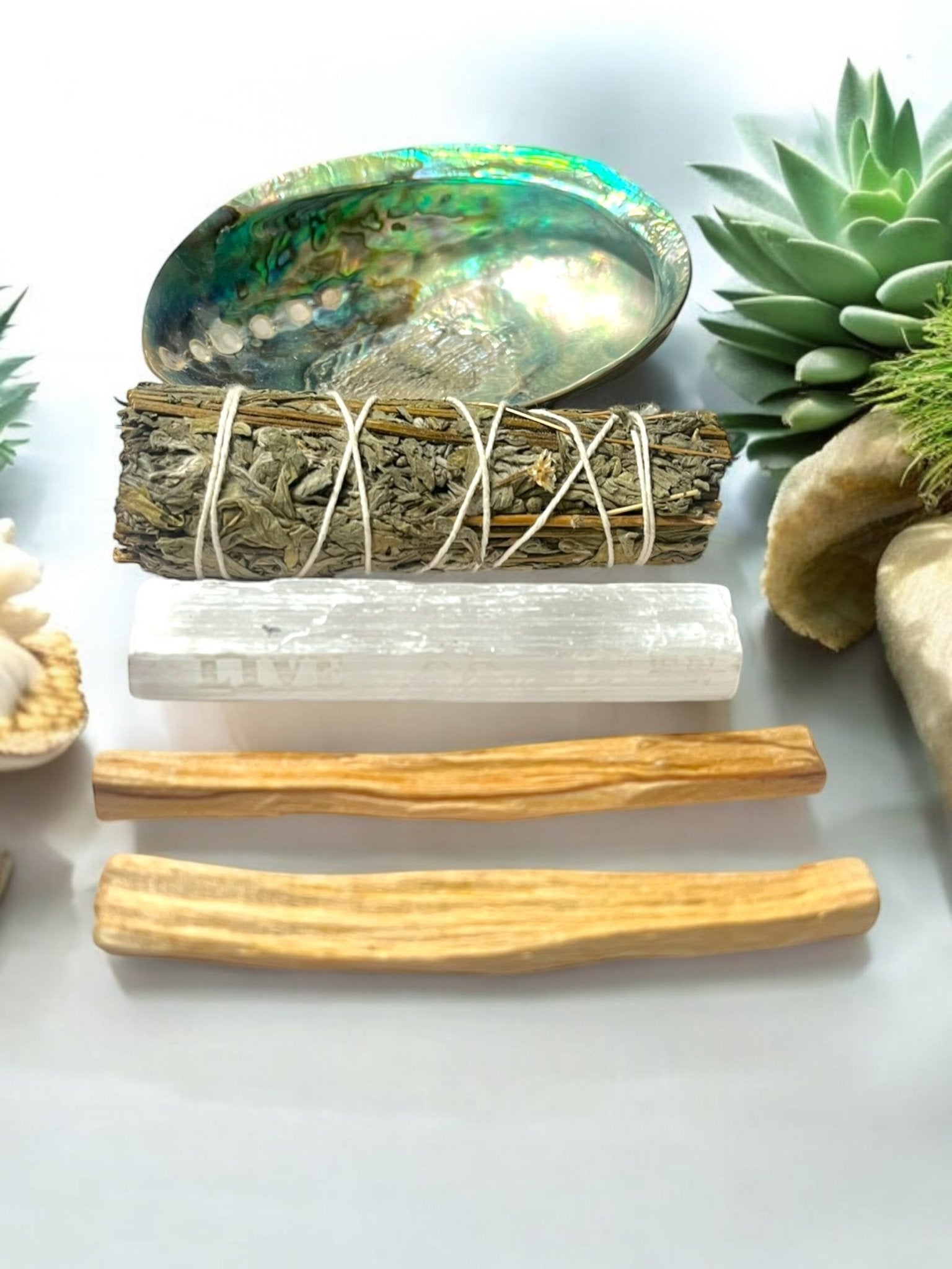Energy Cleansing Kit – Abalone Shell, Sage, Palo Santo & Selenite - JoyfulBliss Co.