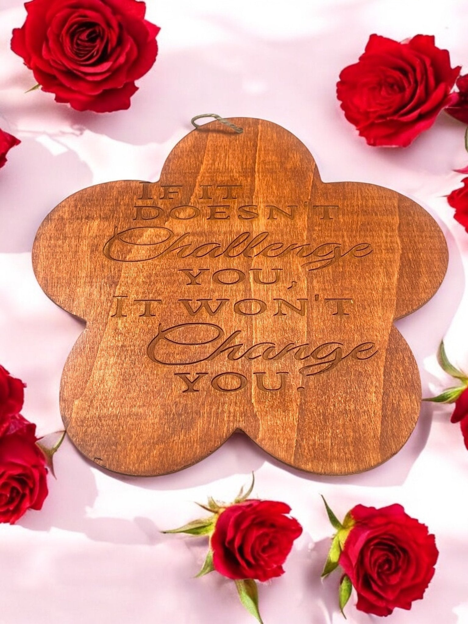 Flower Shaped Engraved Wooden Hanging Sign (7x7) - JoyfulBliss Co.
