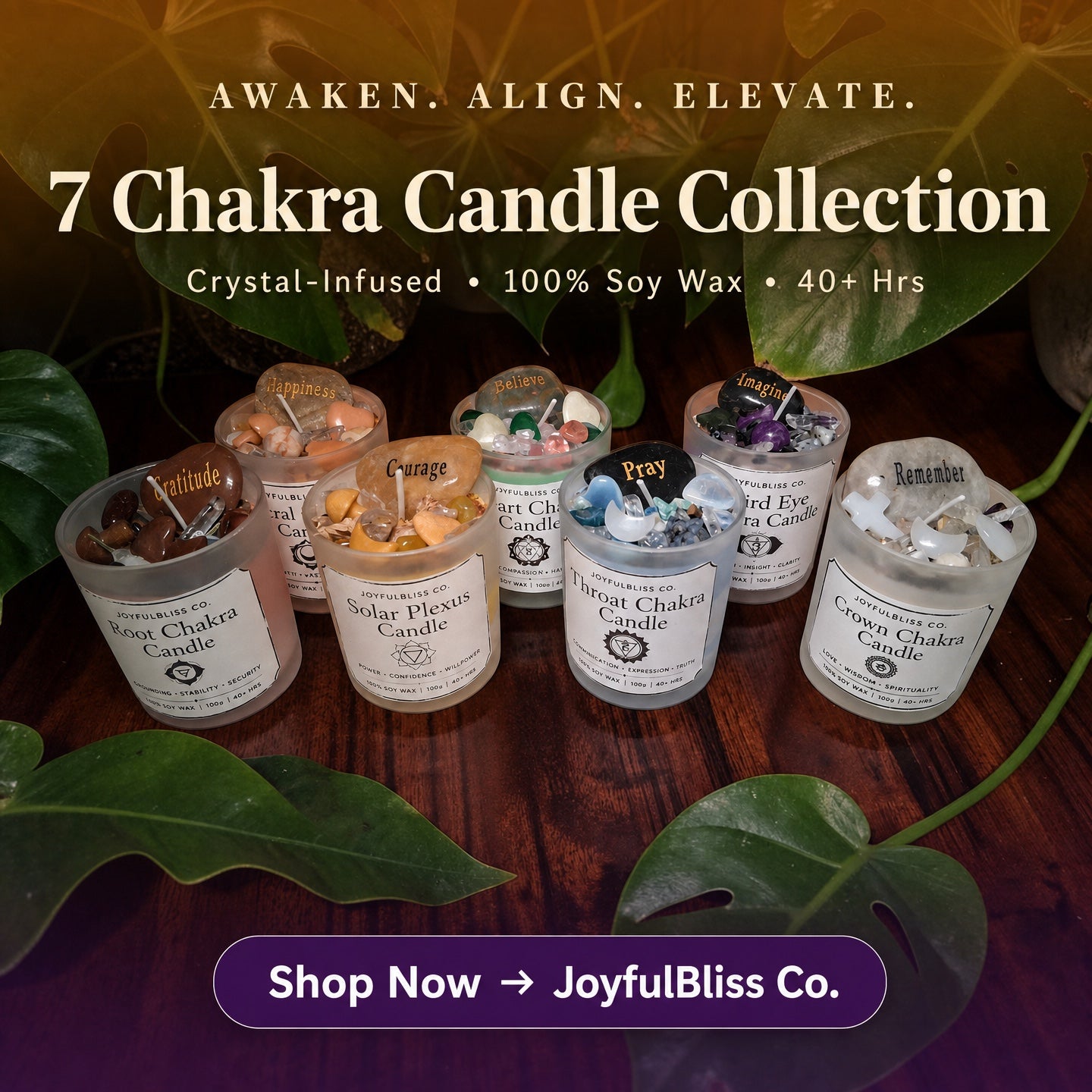 7 Chakra Candle Collection Set | Crystal Infused Soy Wax Meditation Candles | Spiritual Healing & Energy Balance Gift Set