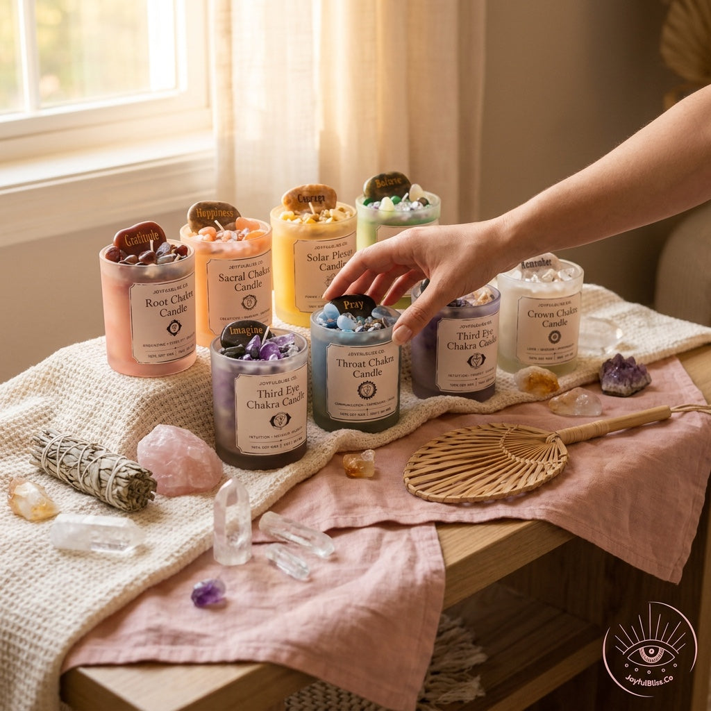 7 Chakra Candle Collection Set | Crystal Infused Soy Wax Meditation Candles | Spiritual Healing & Energy Balance Gift Set
