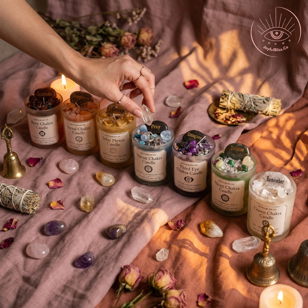 7 Chakra Candle Collection Set | Crystal Infused Soy Wax Meditation Candles | Spiritual Healing & Energy Balance Gift Set