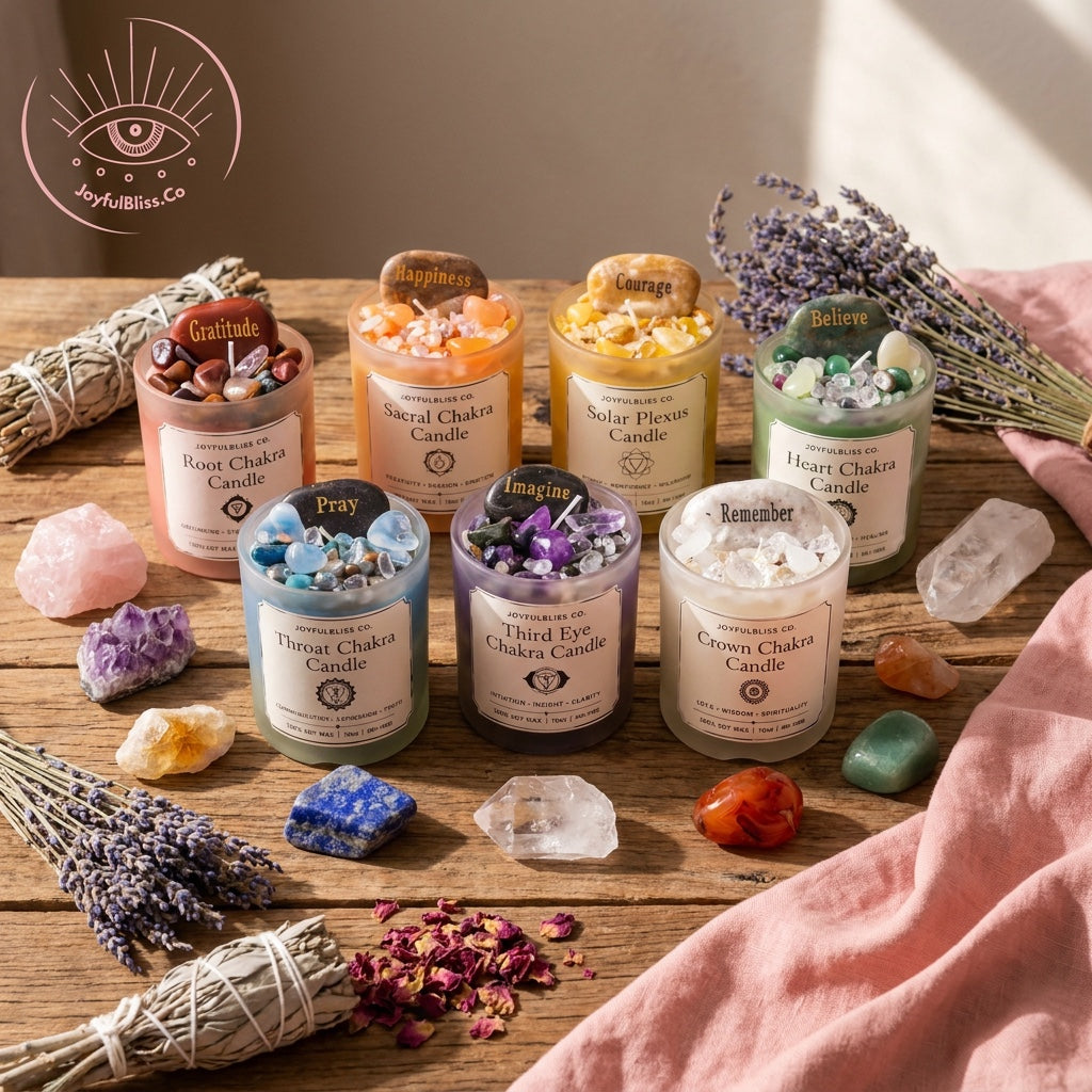 7 Chakra Candle Collection Set | Crystal Infused Soy Wax Meditation Candles | Spiritual Healing & Energy Balance Gift Set
