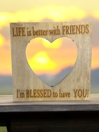 Heart-Shaped Wooden Engraved Picture Frame (7x5) - JoyfulBliss Co.