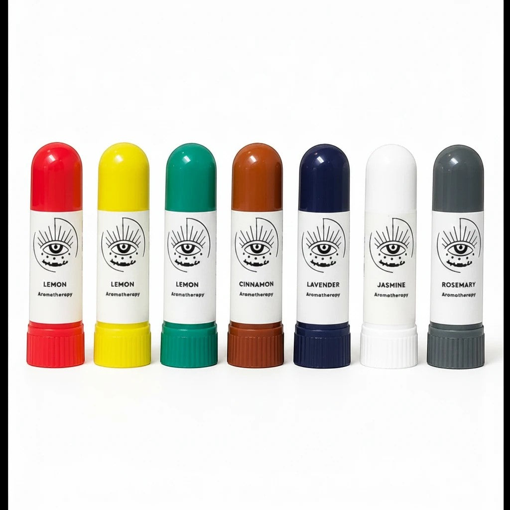 JoyfulBliss Co. complete aromatherapy inhaler set featuring seven colorful essential oil sticks for mood support.