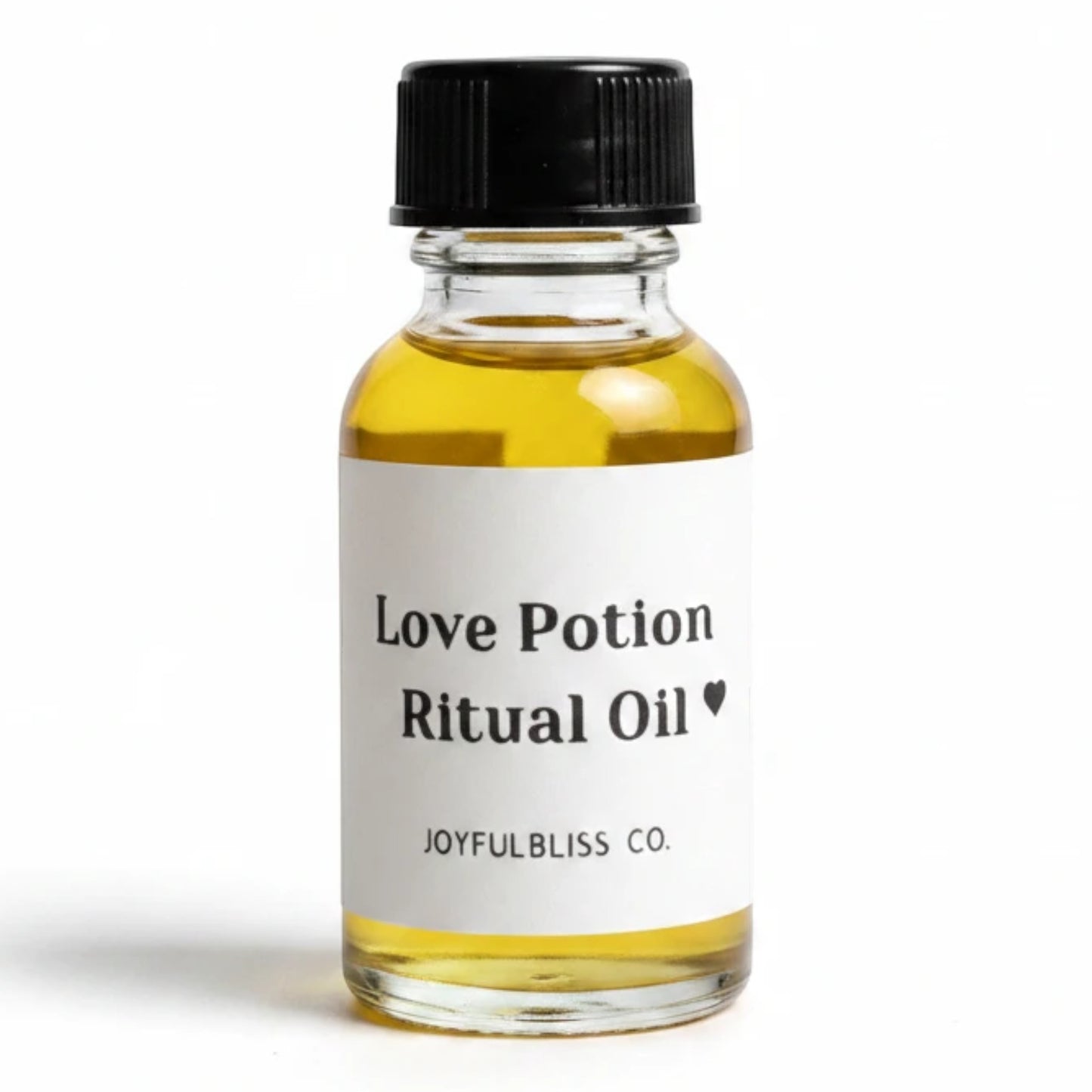 JoyfulBliss Co. Love Potion ritual anointing oil in a 10ml glass bottle for attraction and heart chakra magic.