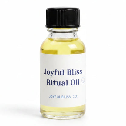 JoyfulBliss Co. Joyful Bliss Ritual Anointing Oil in a 10ml clear glass bottle with a black screw cap.