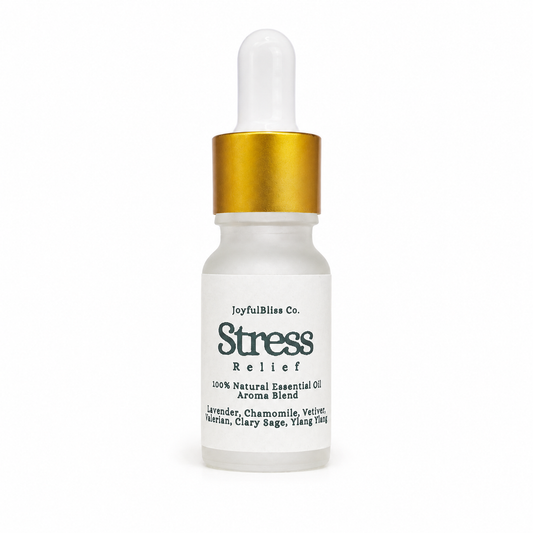Stress Relief Essential Oil Blend on white background
