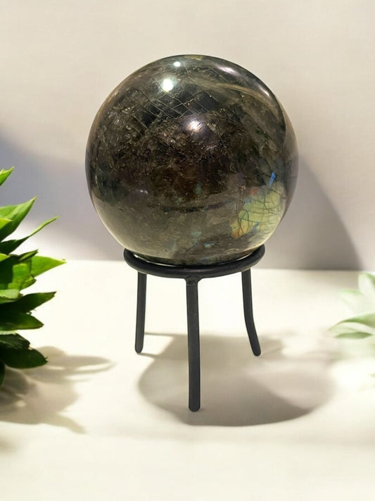 Labradorite Gemstone Sphere (80mm) with Stand – Flashy Crystal - JoyfulBliss Co.