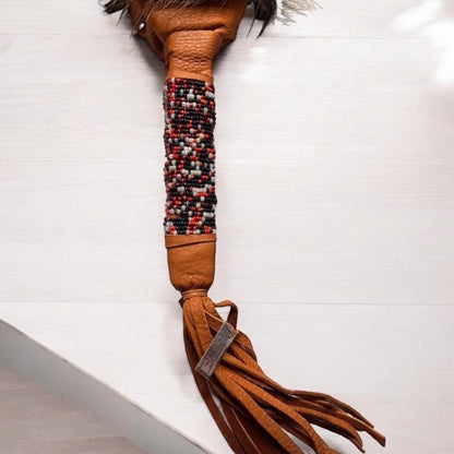 Native American Authentic Handcrafted  Beaded & Leather Wrapped Prayer Smudge Fan - JoyfulBliss Co.