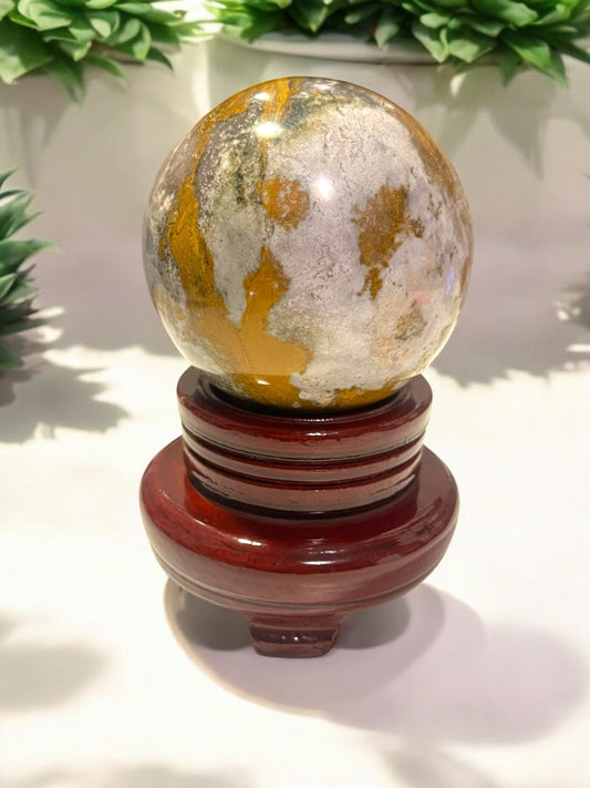 Ocean Jasper Sphere with Stand 80mm - JoyfulBliss Co.