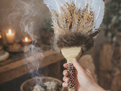 Authentic Creek Feather Smudge Prayer Fan: Native American Handcrafted by La Ne Ayo Artist