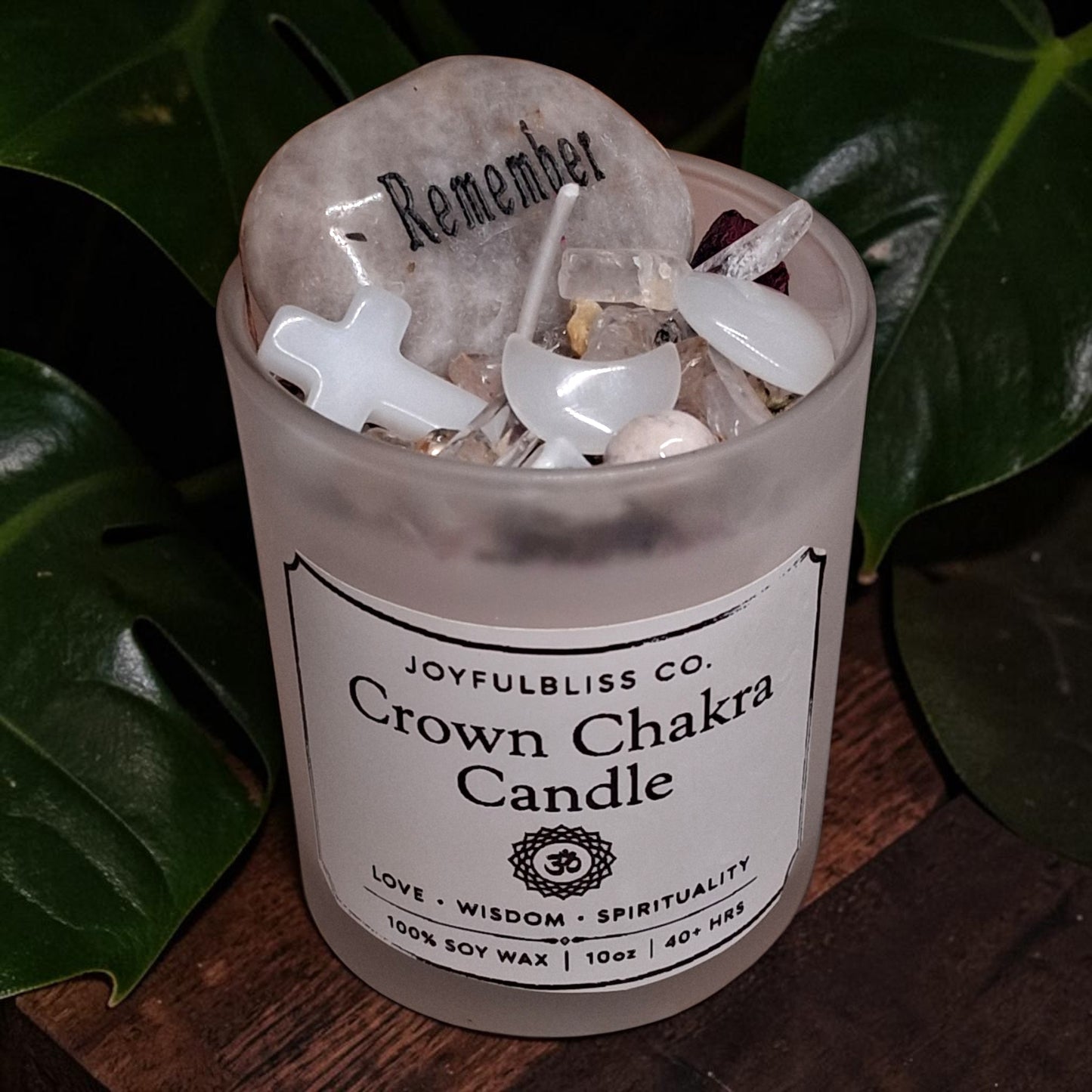 Crown Chakra Candle | Spiritual Healing Soy Wax Candle with Crystals & Herbs | Meditation Candle | Crown Chakra Balance Ritual Candle | JoyfulBliss Co.