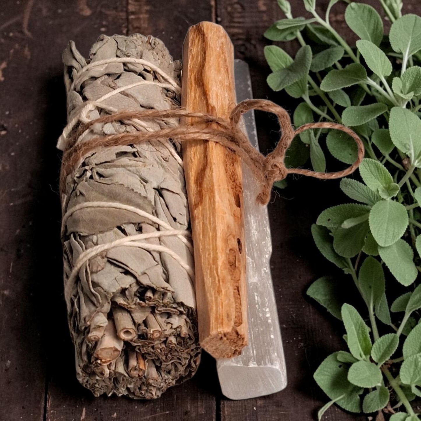 Sacred Energy Cleansing Set | White Sage, Palo Santo & Selenite Crystal Smudging Kit