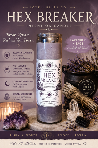 Hex Breaker Intention Candle | Protection, Energy Cleansing & Spiritual Shield Candle | Lavender + Sage Soy Wax Candle with Herbs & Crystals