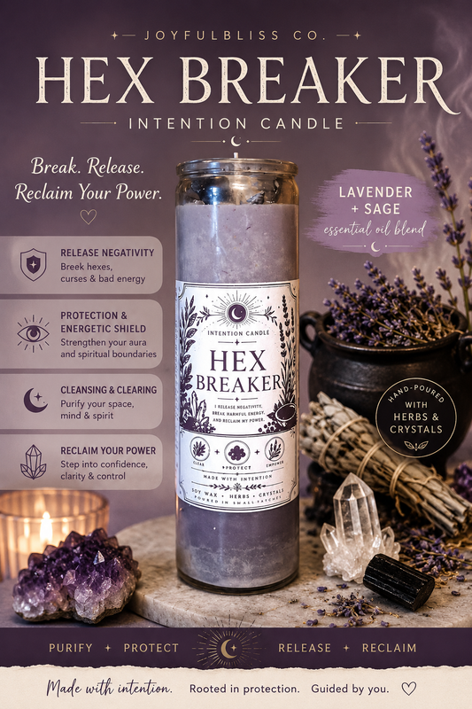 Hex Breaker Intention Candle | Protection, Energy Cleansing & Spiritual Shield Candle | Lavender + Sage Soy Wax Candle with Herbs & Crystals