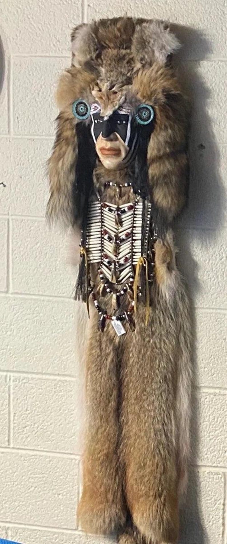 4FT Handmade Native American Wall Mask Bundle by Creek Artist La Ne Ayo — Includes Feather Fan & Rattle | Limited Father’s Day Collector Gift