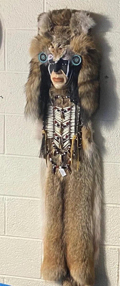 4FT Handmade Native American Wall Mask Bundle by Creek Artist La Ne Ayo — Includes Feather Fan & Rattle | Limited Father’s Day Collector Gift