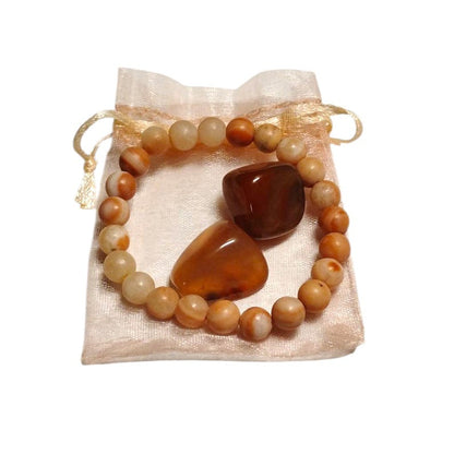Carnelian Energy Bracelet with Two Carnelian Tumbled Stones – Motivation, Vitality & Confidence