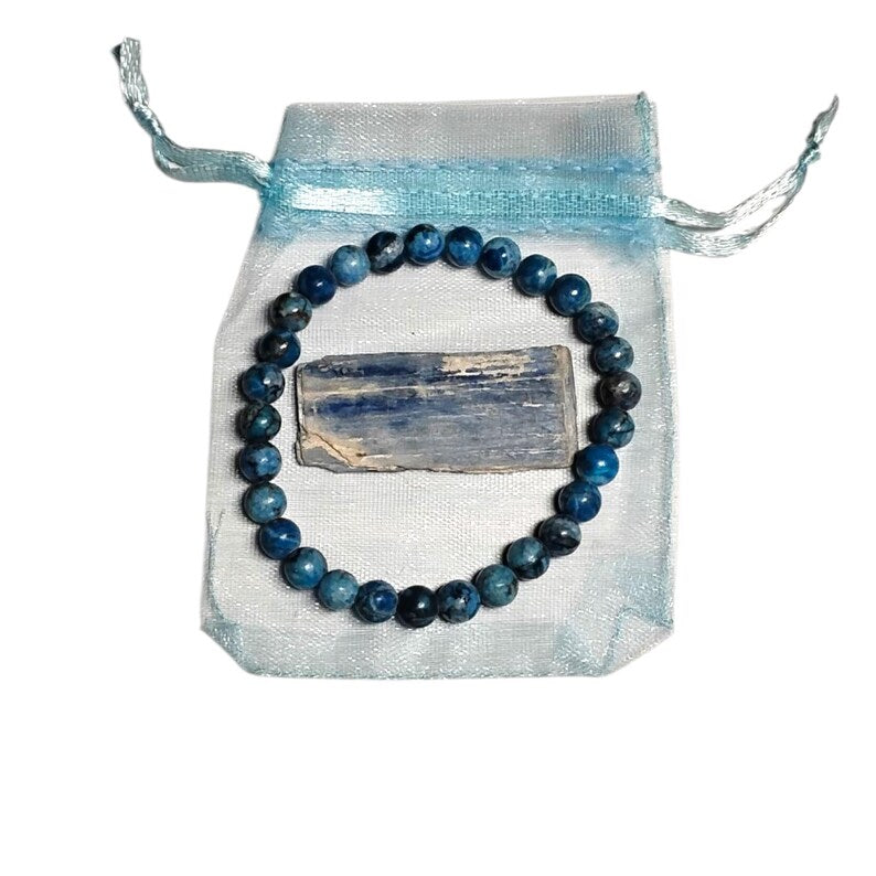 Lapis Lazuli 6mm Beaded Bracelet with Raw Kyanite Crystal – Truth & Intuition Set