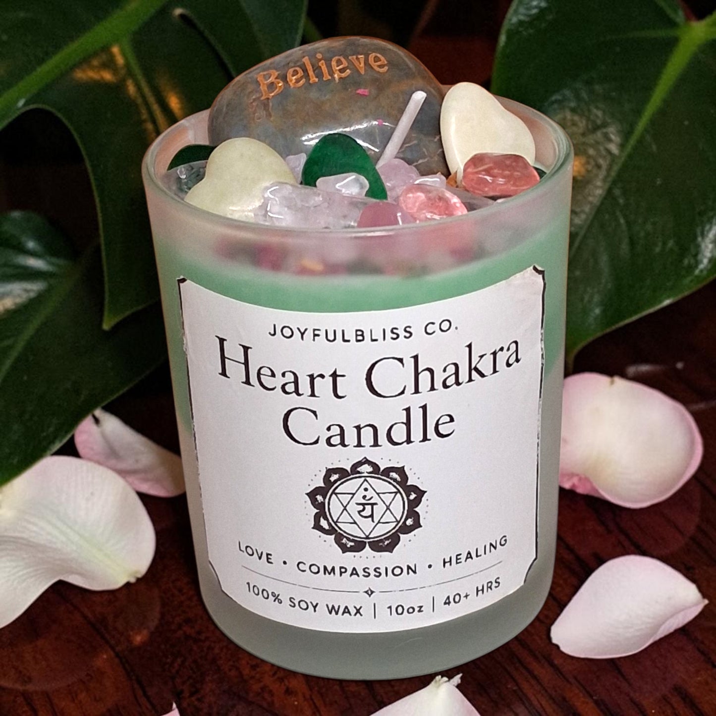 Heart Chakra Candle | Soy Wax Crystal Infused Candle for Love, Healing & Emotional Balance | Green Chakra Candle | JoyfulBliss Co.