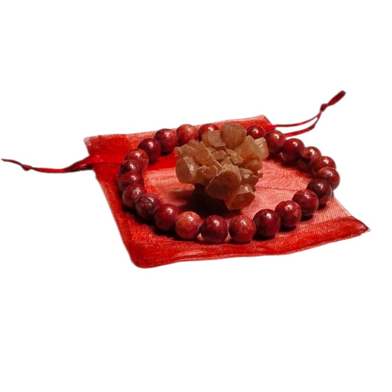 Red Agate (Dyed) Healing Bracelet with Natural Aragonite Cluster – Grounding, Stability & Energy Balance