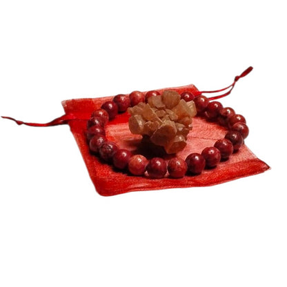 Red Agate (Dyed) Healing Bracelet with Natural Aragonite Cluster – Grounding, Stability & Energy Balance