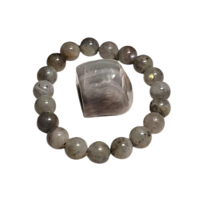 Labradorite Protection Bracelet with Moonstone Tumbled Crystal – Intuition & Transformation Set
